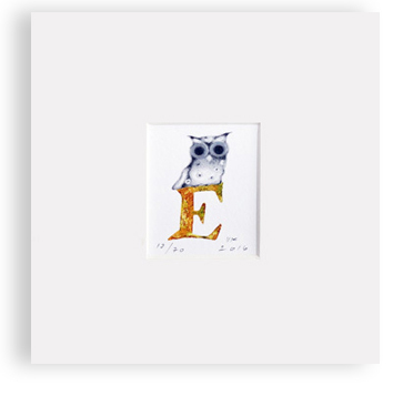 "E" with owl