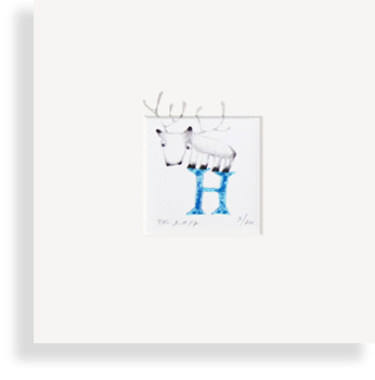 "H" with reindeer (blue)
