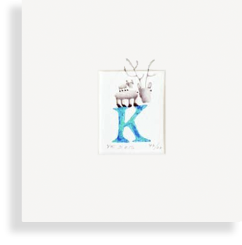 "K" with reindeer (blue)